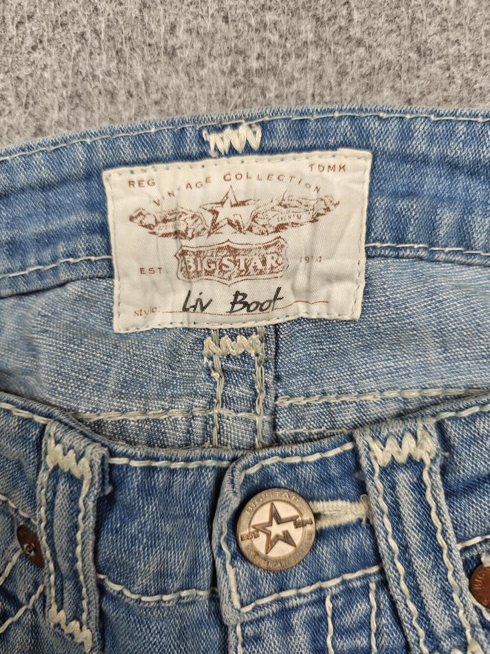 BIG STAR Jeans Womens 26 Blue Liv Boot Slim Bootcut Distressed 33 Inseam - Picture 3 of 12
